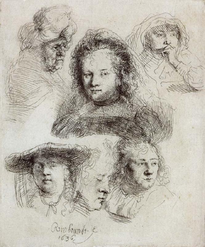 REMBRANDT Harmenszoon van Rijn Studies of the Head of Saskia and Others oil painting image